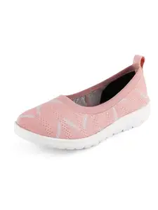 LaSancy Women's Slip-On Light-Weight, Breathable, Comfortable Knit Ballerinas | Active, Walking, Gym, Office, Athleisure Casual Bellies Shoes | Soft Cushioned Footbed with Anti Skid Sole | Peach