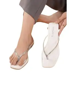Women’s Flat Sandals – Stylish Slip-On Comfort for Party look|FK_812_WHITE_38