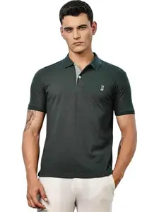Thomas Scott Men's | Knitted | Cotton Polyester Blend | Ribbed Short Sleeve | Polo Collar | Button | Tshirt for Men (CCMPT04_BottleGreen_XL)