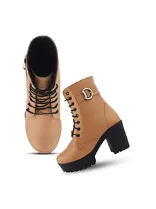 Froh Feet Women's Lace-Up Platform Block Heel Boots with Side Buckle | Stylish, Comfortable & Durable Fashion Boots for All-Day