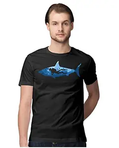 ALLEN BLACK Men's Regular Fit T-Shirt Shark & Diver 100% Cotton T-Shirt White_SCUBASHMEN-White M Men Round_