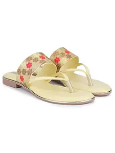 Luxyfeel Luxy Feel Yellow T-Strap Flat For Women and Girls