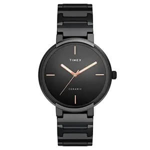 TIMEX Mens 40 mm Black Dial Ceramic Bracelet Analogue Watch - TWEG21202 (WTITWEG21202, Black)