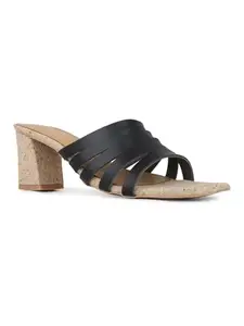 Inc.5 Womens Black Striped Square Toe Party Wear Heels Mules