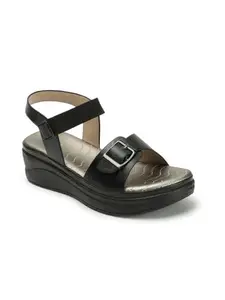 ICONICS Women's Solid Comfortable Backstrap Wedge Sandal for Office Festive Outdoor Use I ICN-NI-Wn-59 Black 7 Kids UK