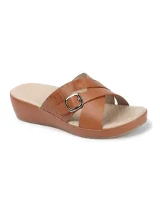 Carlton London Women Tan Comfortable Casual Wear, Outdoor, Party and Formal Wear sandal with Wedge Heels (41)