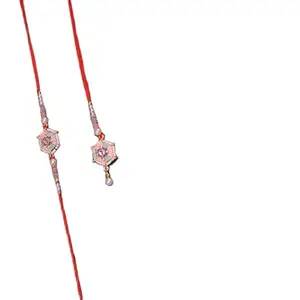 Be artistic studio Rushant LIGHT PINK, SKY AND NAVY BLUE PAIR RAKHI in Hexagone shape with different colour meenakari with white pearl with Roli Chawal & Pooja Thali - 60060