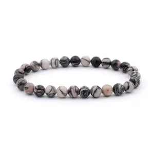 Gemaltic Healing Crystals Natural Lab Certified Gorgeous Semi-Precious Gemstones Round Beads Stretch Bracelet 7 Inch Unisex (6MM, Black Picasso Jasper)