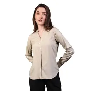 Urbano Fashion Women's Modal Viscose Full Sleeve Regular Fit Casual Solid Shirt with Mandarin Collar