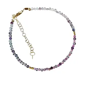 RRJEWELZ Phosphosiderite & Multi Fluorite bracelet for men & women - 2mm Rondelle Faceted beads - 7 Inch Adjustable with Gold plated clasp – Healing, Fashion, Gift, Spiritual, Yoga|LCBR_RR_08360