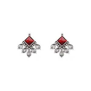 Teejh Charulatha Red Silver Oxidised Earrings