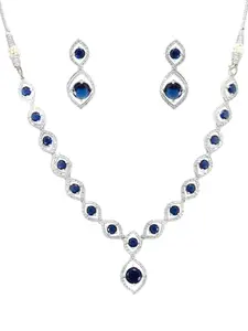 PRIVIU Rhodium Plated Jewellery Set For Women & Girls | Blue American Diamond Necklace & Earrings Set For Women | Birthday & Valentine Day Gift For Women& Girls