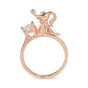 I Jewels Valentine Special Rose Gold Plated Elegant Classy CZ Crystal Adjustable Designer Finger Ring for Women and Girls (FL238RG)