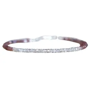 LKBEADS Chocolate Moonstone & Zircon bracelet with Silver clasp - 3-3.5mm Rondelle beads- Faceted Cut -7 Inch Bracelet– Healing, Fashion, Gift, Spiritual, Yoga|LK_STACK_07301