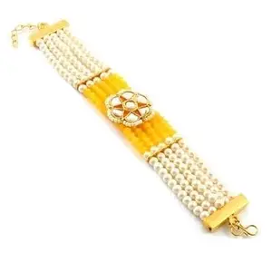 A V FASHION Rakhi for Brother Bhaiya, Women's Kurti Bangle Bracelet with Pearls and Beads, Gold