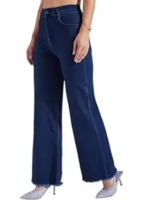 Miss Chase Women's Wide-Leg High-Rise Regular-Length Stretchable Shaping Denim Jeans