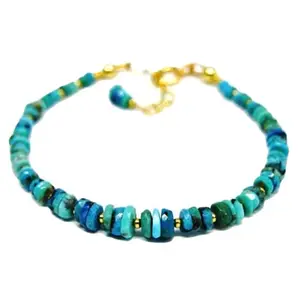 LKBEADS Gold Plated Bracelet with Blue Smooth Turquoise Beads – Tyre 2-6mm – 7 inch Adjustable – For Men & Women|LK_STACK_06562