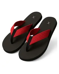 Kraasa Men’s Flip Flops with Wide Fabric Straps | Lightweight Anti-Slip Slippers | Casual Summer Sandals & Chappal Red UK 7