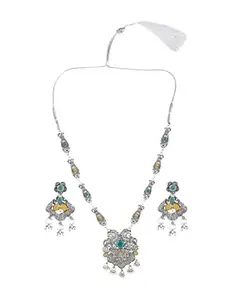 Yellow and Green Long Leaf Peacock Necklace for Women – Traditional Indian Jewelry