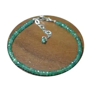 RRJEWELZ Natural Emerald 2mm Rondelle Shape Faceted Cut Gemstone Beads 7 Inch Adjustable Silver Plated Clasp Bracelet For Men, Women. Natural Gemstone Stacking Bracelet. | Lcbr_02503