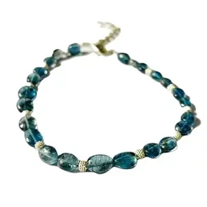 LKBEADS Silver Plated Bracelet with Multicolor Smooth Santa Maria Aquamarine Beads – Oval 4x5-6x8mm – 7 inch Adjustable – For Men & Women|LK_STACK_06028