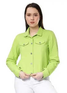 NUEVOSDAMAS Women Solid Lime Cotton Denim Jacket