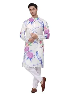 Jompers Men's Blue Animal Printed Pure Cotton Straight Kurta Pyjama Set. (Blue, XXL)