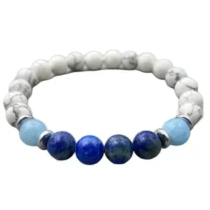 LKBEADS Lapis Lazuli Bracelet, Angelite & Howlite Beaded Bracelet for Healing Energy, Meditation, Gift for Her, Boho Jewelry|8mm Round|Smooth|Multicolor|SRC_LI_000340