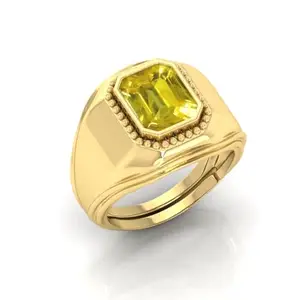 MBVGEMS Yellow Sapphire Ring 4.00 Ratti Yellow Pukhraj Ring Gold Plated Ring Adjustable Ring Size 16-22 for Men and Women