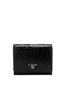 Da Milano Genuine Leather Black Flap Wallet Women Wallet (10057OL)