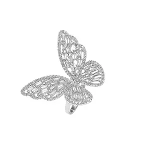 Jewels Galaxy Jewellery For Women Silver Plated Butterfly inspired Stone Studded Cocktail Ring (SMNJG-RNGF-5198)
