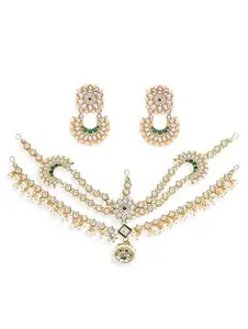 OOMPHelicious Jewellery Gold Tone Kundan Borla Sheeshphool Set Matha Patti with Drop Earrings For Women & Girls Stylish Latest (DDP19-EST6_CC1)