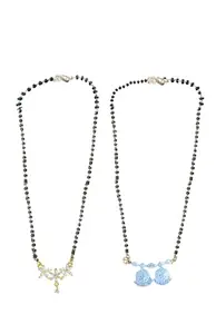 PRP Collections Gold Plated Traditional Black Bead Single Line American Diamond Pendant Mangalsutra for Women(Combo) Pack of 2