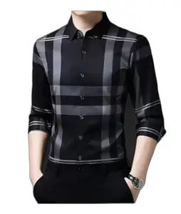 Men Casual Lycra Casual Shirt (ZUDIO-Black&Grey-M)