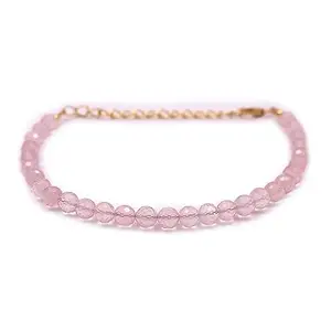 MODERN CULTURE JEWELLERY Natural Rose Quartz Beads Bracelet With 925 Silver Gold Plated Adjustable Chain