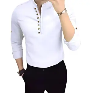 PURNPURUSH World Men's Cotton Blend Zip Button Short Kurta, Mandarin Collar, Full Sleeves Color White Size_ M