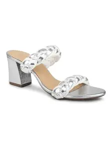 Inc.5 Women Silver & White-Toned Textured Block Heels