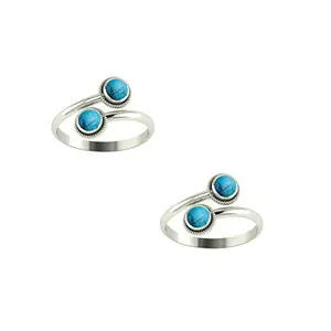 PeenZone 925 CZ Silver Turquoise Toe Rings (Leg Finger Rings) In Pure 92.5 Sterling Silver For Women | Toe Rings for Women and Girls | Chandi Bichiya