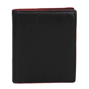 J.K LEATHERS Portlee Leather Stylish Blocking Credit Card Holder Branded Bifold Wallets for Men with Gift Box, Black (Red Border)
