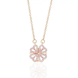SWASHAA Shiny Clover Necklace | Two-Way Wearable Reversible Pendant with Clover & Heart Motifs | Sparkling CZ Accents | Women & Girls |Casual, Party & Everyday