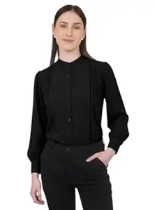 MRSWEARS Women's Regular Fit Pleated Cotton Blend Button Down Formal Shirts