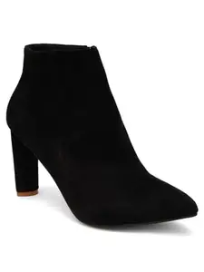 SHERRIF Women's Black Color Block Heels Boots (SF-4493-BLACK-41)