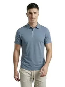 TECHNOSPORT Men Solid Casual Fit Athletic Polo T Shirt COTFLEX Memory Stretch Polyester Polo Tshirt for Men Office Casual Smart Travel Golf Weekend Wear