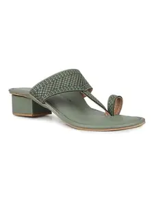 Inc.5 Womens Green Ethnic Thong Block Heel Sandals