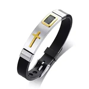 Jewelgenics Stylish PU Black Leather Christian Cross Bracelet for Men