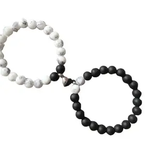 Bracelets Multi Layer Stone Beads Couple-Combo Matching Best Friend Relationship Couple Bracelet heart for gift IN black and white wife,special one 2 Pc (Western)