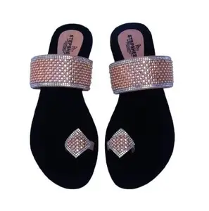 STEPSHEEN FLATS FOR WOMEN (BLACK AND PEACH, UK Footwear Size System, Adult, Women, Numeric, Medium, 8)