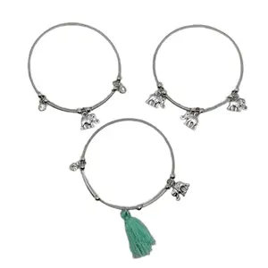 RICHI COLLECTION Bangle Bracelet, Thread Keyring Bracelet Key Chains with Tassel Wristlet Bangles for Women Girls (GREEN)