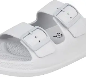 TRV Men's Coco-pace-1 Grey EVA Rubber Comfort Slides, Lightweight Non-Slip Slippers, Open Toe Design, Black and White-8 Kids UK