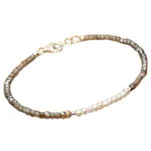 RRJEWELZ Pearl & Labradorite bracelet for men & women - 2.5-3mm Rondelle Faceted & Smooth beads - 7 Inch Adjustable with Gold plated clasp – Healing, Fashion, Gift, Spiritual, Yoga|LCBR_RR_08318